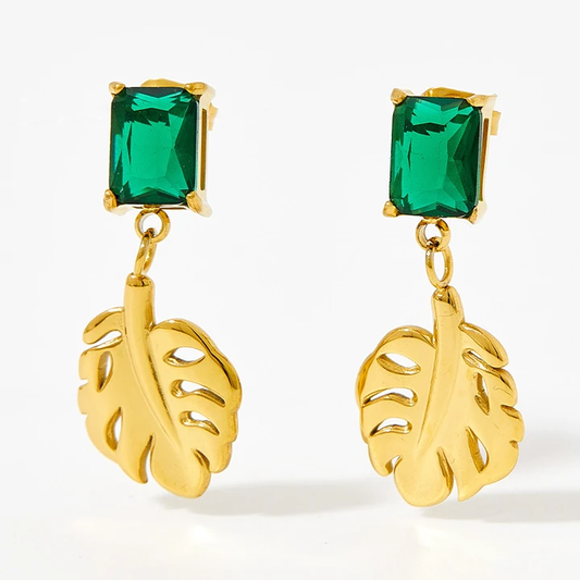 Emerald Leaf Drop Earrings
